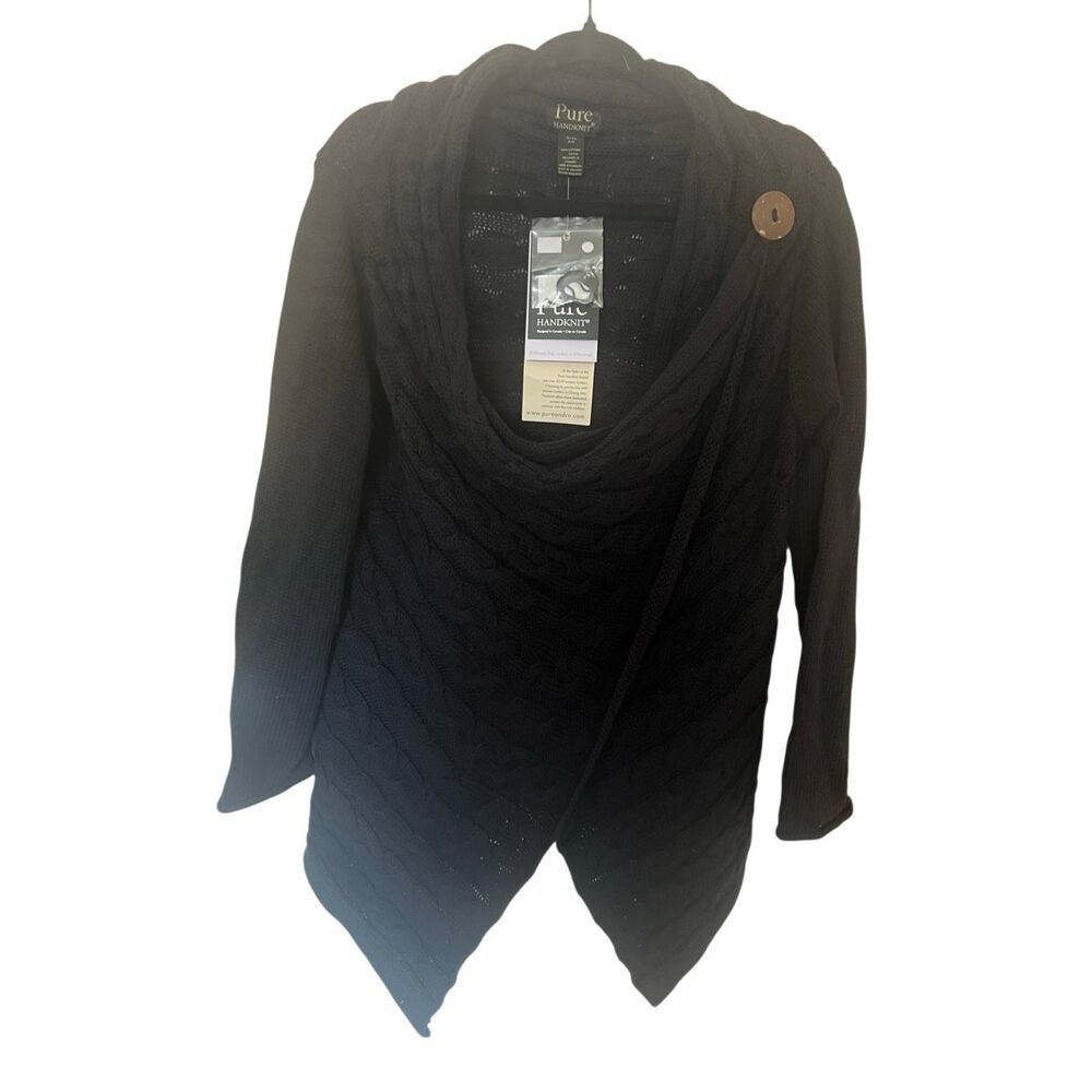 NWT Pure Handknit brand asymmetrical wrap cable knit cardigan sweater sz S/M